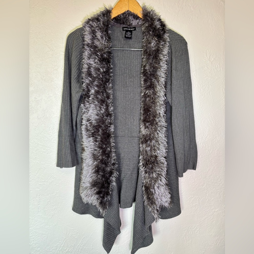Lauren Michelle Gray Sweater with Gray Faux Fur Trim